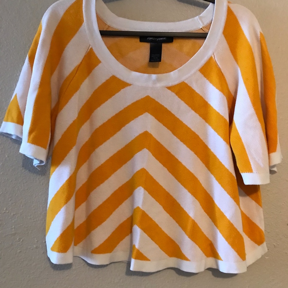 Ashley Stewart Yellow & White Striped Scoop Neck Top